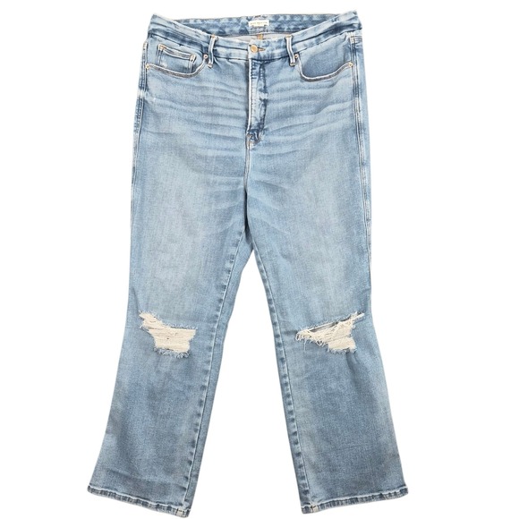 Good American Denim - Good‎ American Good Curve Straight Distressed Jeans Size 18 Light Wash GCST960T